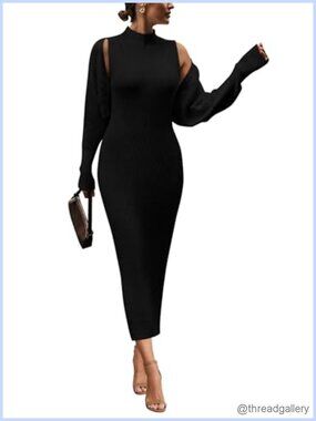 Ribbed Knit 2 Piece Sweater Dress Set Maxi Bodycon Cardigan